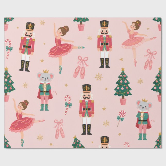 Papel De Presente Ballet de Noz Nutcracker Rosa Natal (Aberto)