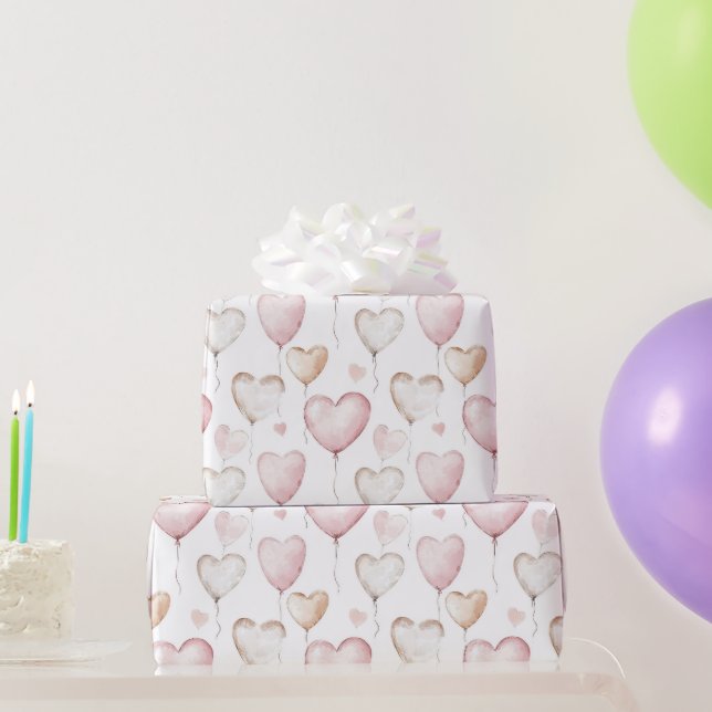 Papel De Presente Balões Brancos e Rosa Aniversário (Presentes para festas)