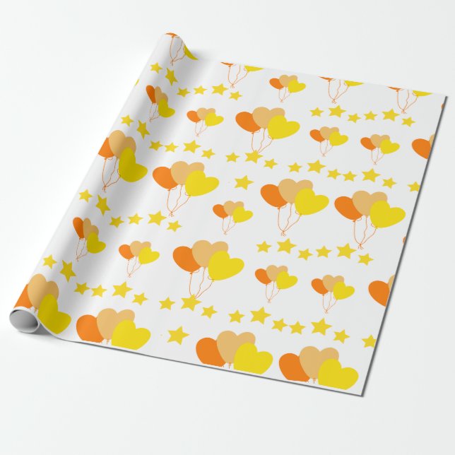 Papel De Presente balões cardíacos com estrelas (Desenrolado)