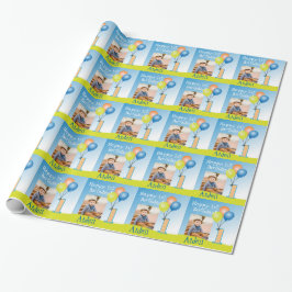 Papel De Presente Balões Coloridos Aniversário de 1º Ano Foto da Cri