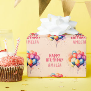 Papel De Presente Balões Coloridos Presente de Aniversário Feliz par