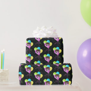 Papel De Presente Balões de Aniversário com Aviadores com Glitter
