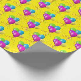 Papel De Presente Balões de aniversário com confete em amarelo