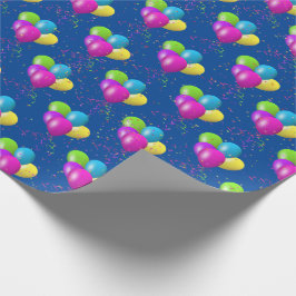 Papel De Presente Balões de Aniversário com confetes em azul