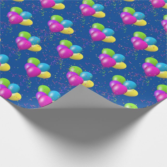Papel De Presente Balões de Aniversário com confetes em azul (Ponta)