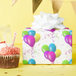 Papel De Presente Balões De Aniversário Com Confetti
