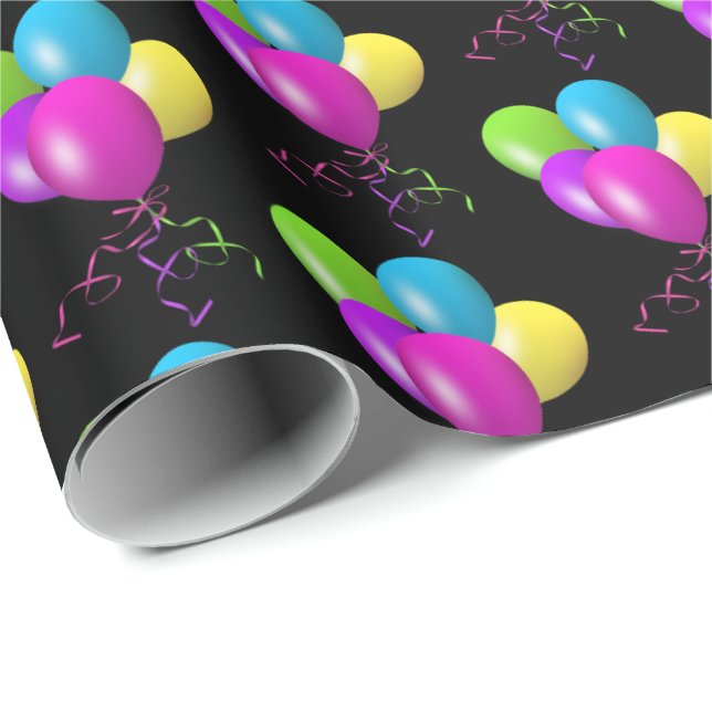 Papel De Presente Balões de aniversário em preto (Ponta do rolo)
