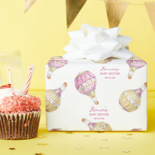 Papel De Presente Balões de ar quente Dourado, rosa personalizado