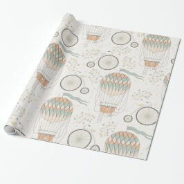 Papel De Presente Balões de Ar Quente e Bicicletas Antigas e Vintage