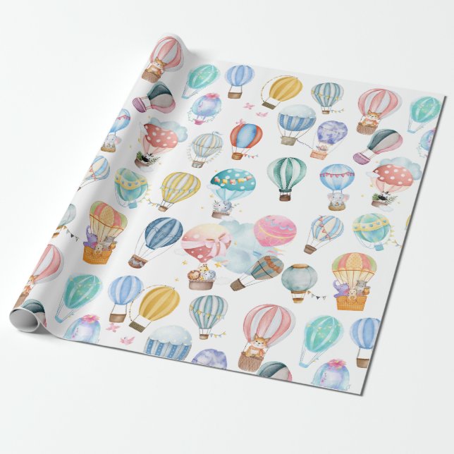Papel De Presente Balões de Ar Quente Fofos (Desenrolado)