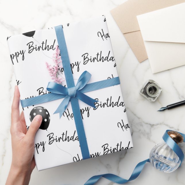 Papel De Presente Balões de Bolinhas Feliz Aniversário  (Presentear)