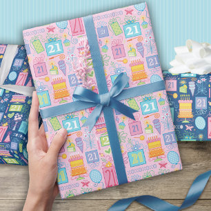 Papel De Presente Balões de Bolo de aniversário de 21 anos que apres