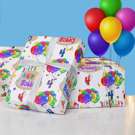 Papel De Presente Balões de Bolo de Aniversário Personalizam o Nome 