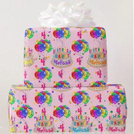 Papel De Presente Balões de Bolo de Aniversário Personalizar NOME AG