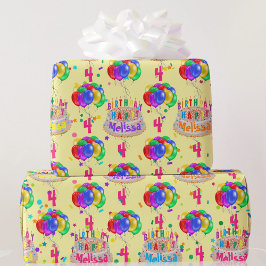 Papel De Presente Balões de Bolo de Aniversário Personalizar NOME AG