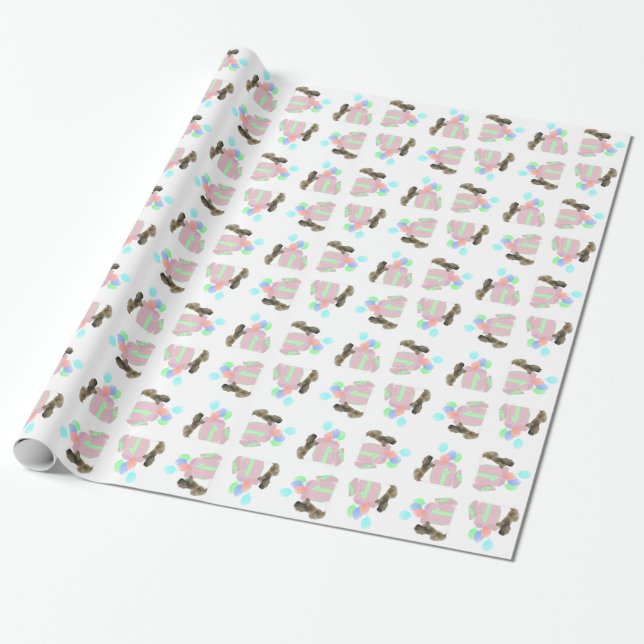 Papel De Presente Balões de Celebração do Pequinês (Desenrolado)