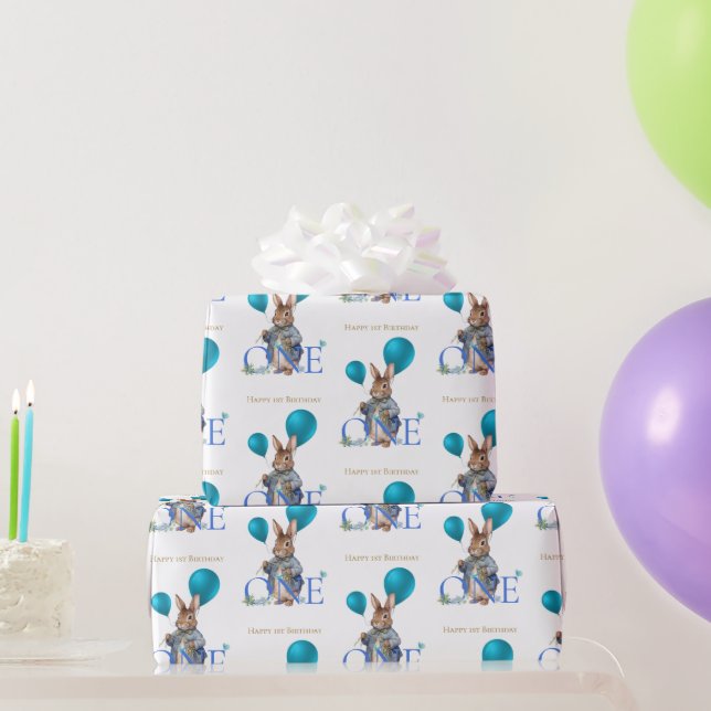 Papel De Presente Balões de coelho de primeiro aniversário (Presentes para festas)