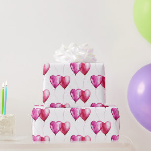 Papel De Presente Balões de Coração Brancos Rosa Brancos Aniversário