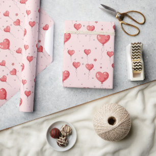 Papel De Presente Balões de Coração Fofo Amor 