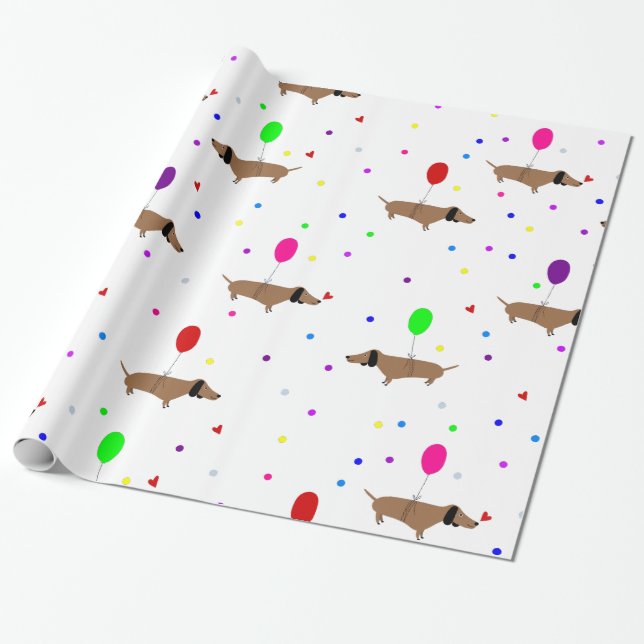Papel De Presente balões de dachshund com cães engraçados (Desenrolado)