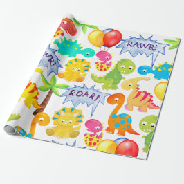 Papel De Presente Balões de Festa de Dinossauros Personalizáveis Raw