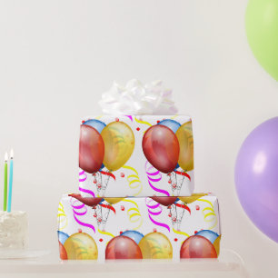Papel De Presente Balões de Festa e Serpentinas 