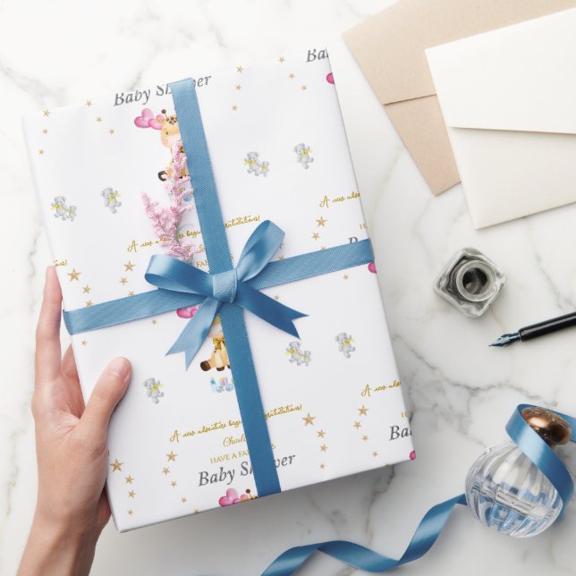 Papel De Presente Balões de girafa bebê com nome personalizado Chás  (Presentear)