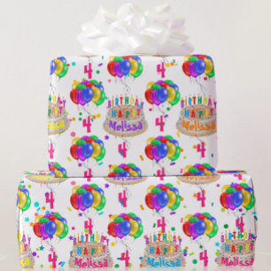 Papel De Presente Balões de NOME de Bolo de Aniversário Personalizam