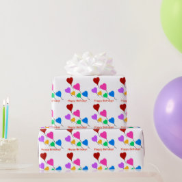 Papel De Presente Balões do Coração de Aniversário