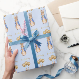 Papel De Presente Balões dourados de primeiro aniversário do coelho