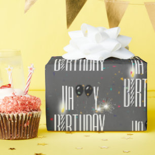 Papel De Presente Balões e Confetes de Aniversário