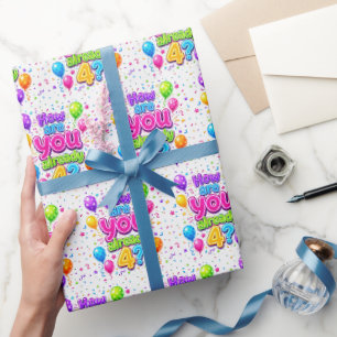 Papel De Presente Balões e Confetes para Festa de Aniversário de 4 a
