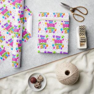 Papel De Presente Balões e Confetes para Festa de Aniversário de 5 a