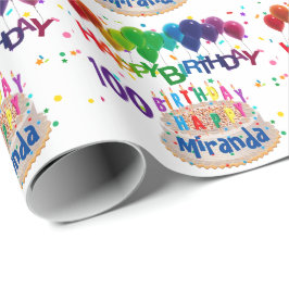 Papel De Presente Balões felizes Adicione NOME A Qualquer Aniversári