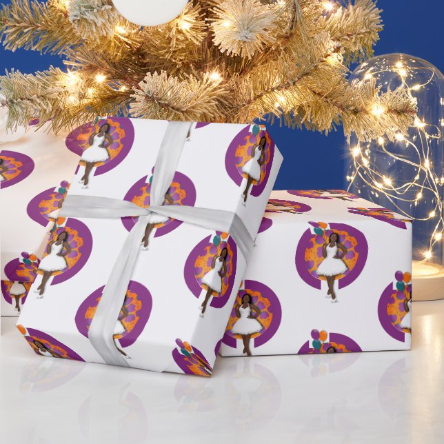 Papel De Presente Balões & Flores para Chá de Noiva de Mulher Preta (Feriados)