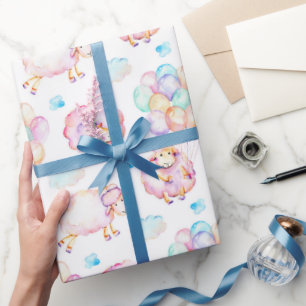 Papel De Presente Balões Flutuantes Nuvens de Borregos em Pastéis