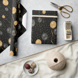 Papel De Presente Balões Negros e Dourados Elegantes