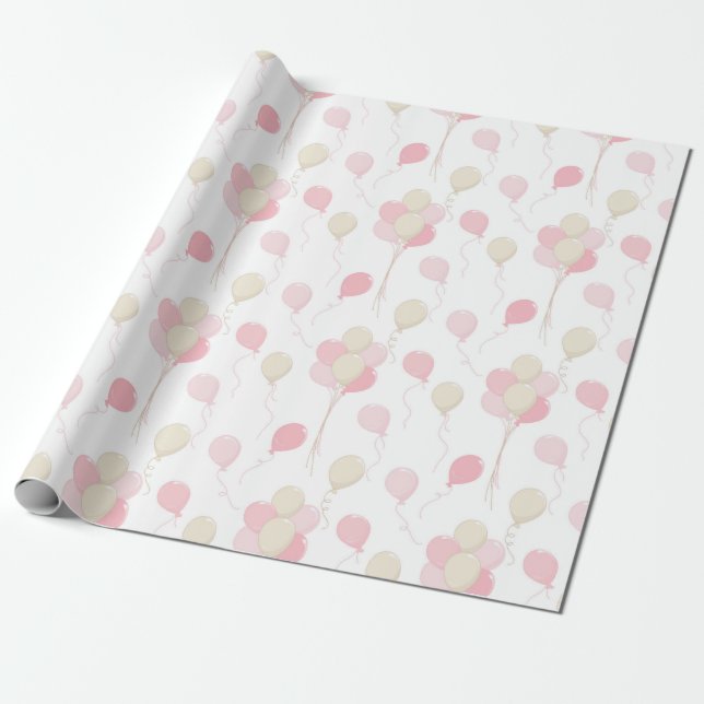 PAPEL DE PRESENTE BALÕES ROSA E MARROM CLARO (Desenrolado)