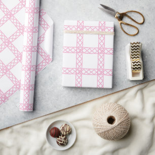 Papel De Presente Bambu Rosa e Branco em Aquarela