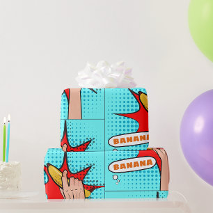 Papel De Presente Banana Retro em Estilo de Quadrinhos de Arte Pop