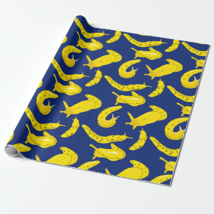 Papel De Presente Banana Slugs Amarelo-Brilho, Blue Patterado