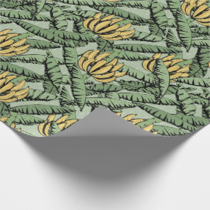 Papel De Presente Bananas Amarelas Verdes e Folhas