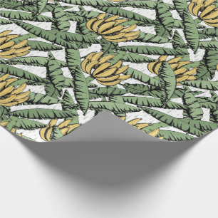 Papel De Presente Bananas e Folhas Amarelas brancas exóticas