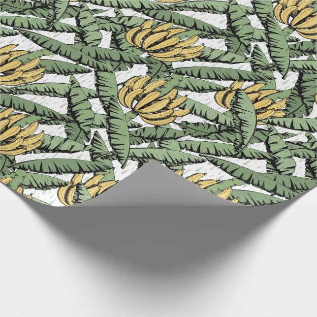 Papel De Presente Bananas e Folhas Amarelas brancas exóticas (Ponta)