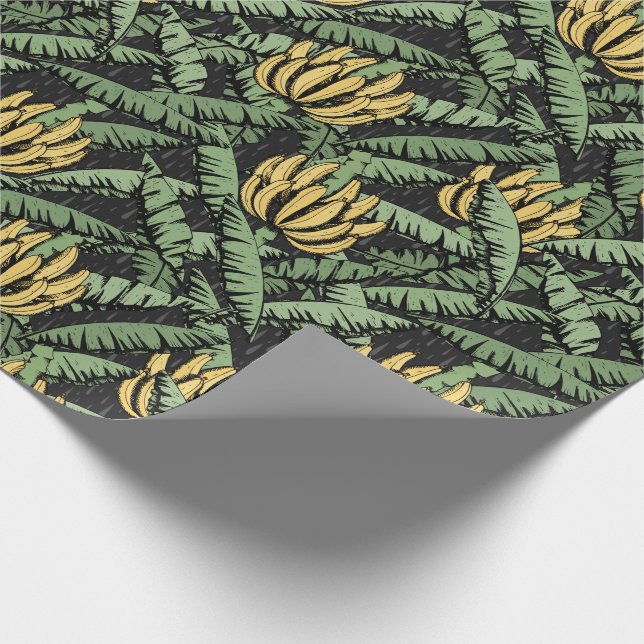 Papel De Presente Bananas e Folhas Amarelas Exóticas Negras (Ponta)