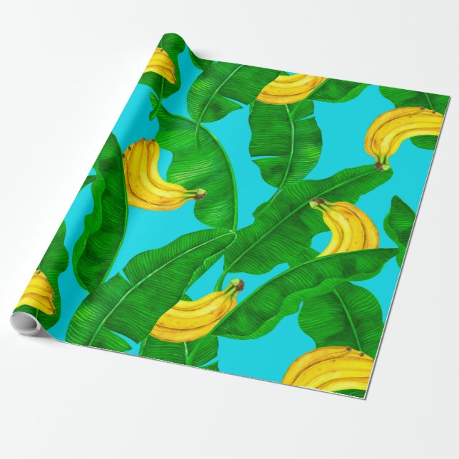 Papel De Presente Bananas e folhas design (Desenrolado)