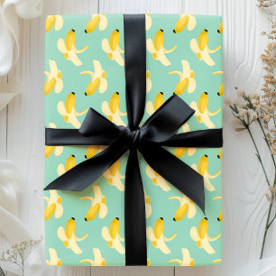 Papel De Presente Bananas em Padrão de Frutas Verde-Menta
