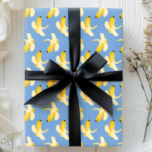 Papel De Presente Bananas No Padrão Da Fruta Azul
