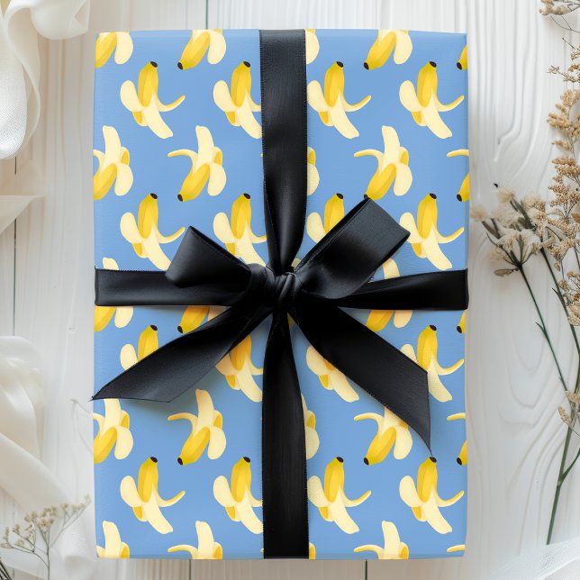 Papel De Presente Bananas no Padrão de Frutas Azuis (Criador carregado)