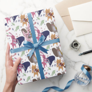 Papel De Presente Banda de Animais da Floresta Fofa com Instrumentos